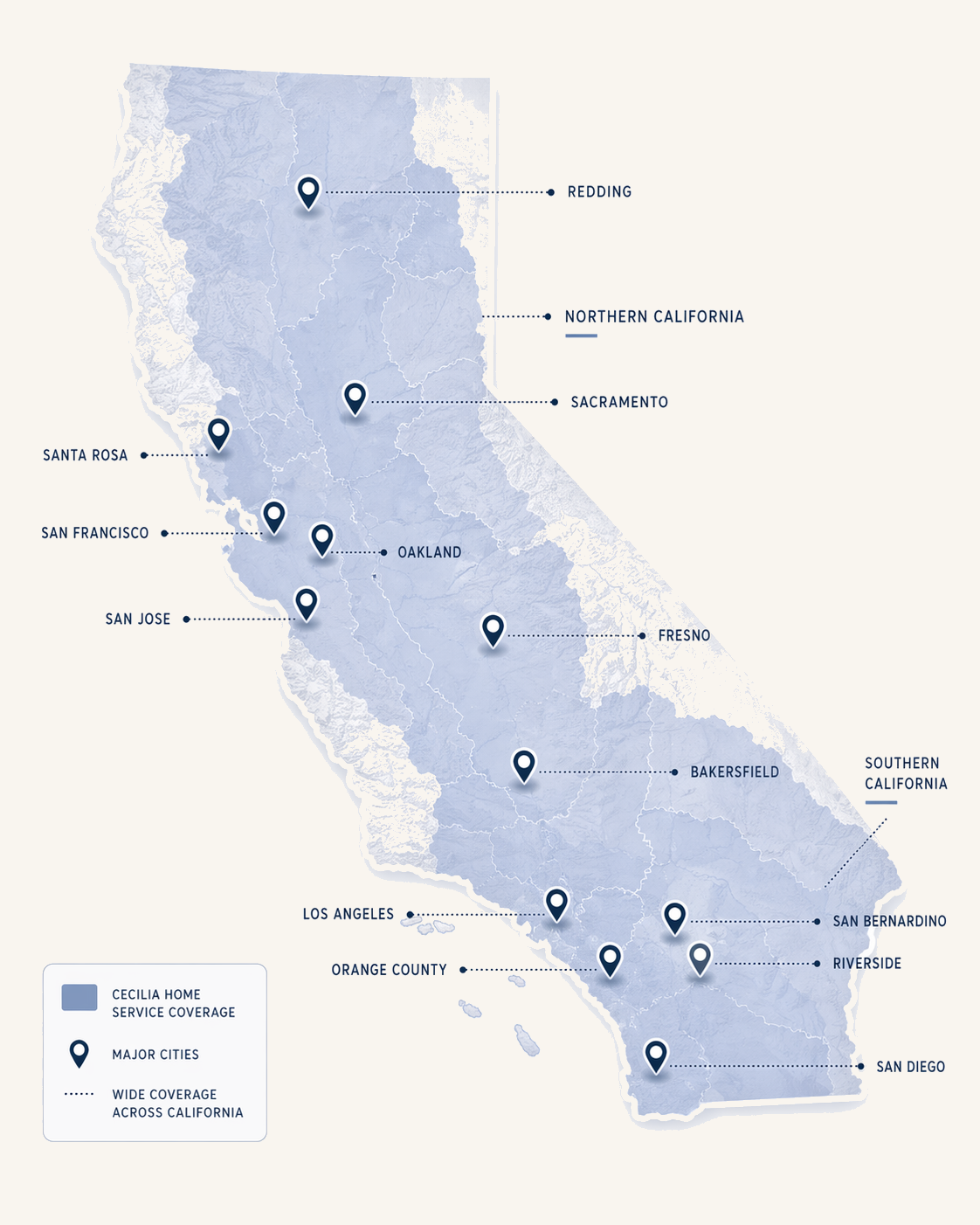 Map of CMZStudio structural engineering service areas across California